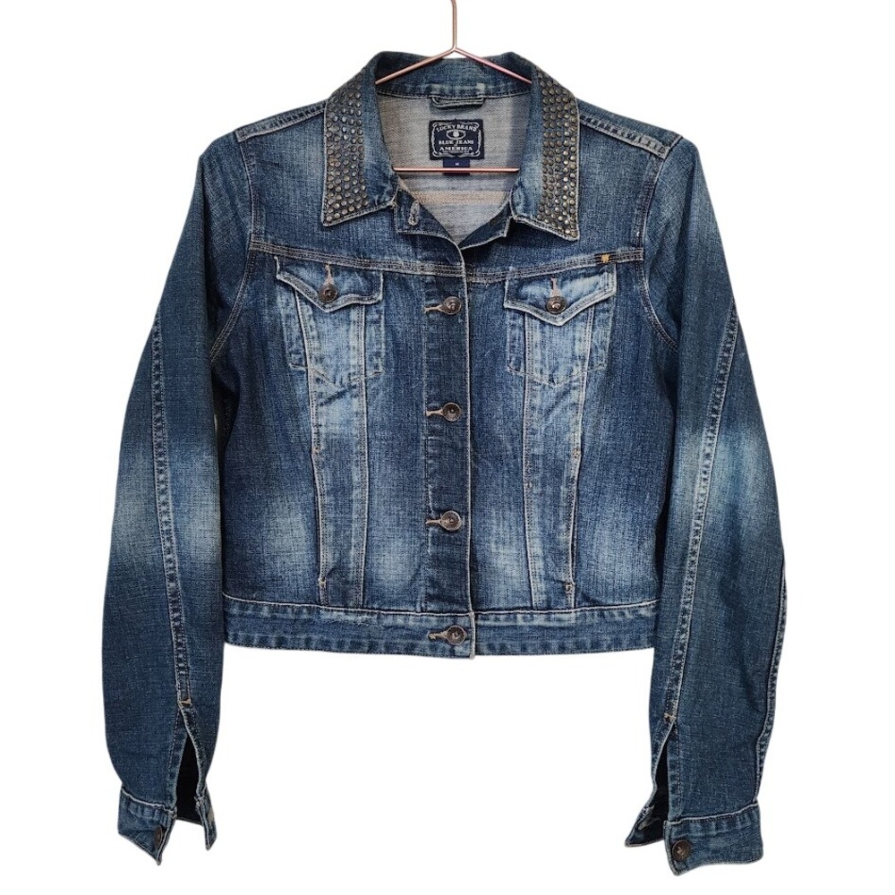 LUCKY BRAND y2k Pixie Studded Fitted Denim Jacket medium blue wash size M